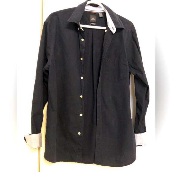 Black all cotton long button up shirt, unisex, cool cuffs, medium - Picture 1 of 8